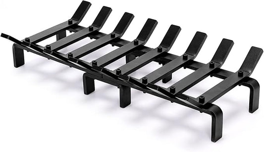 20" Fireplace Grate Wood Stove Grate Rack Stove Burning Rack Heavy Duty Solid Steel 8-Bars Firewood Holder Easy Assembly Fire Grate for Indoor Hearth Outdoor Firepit Matt Black