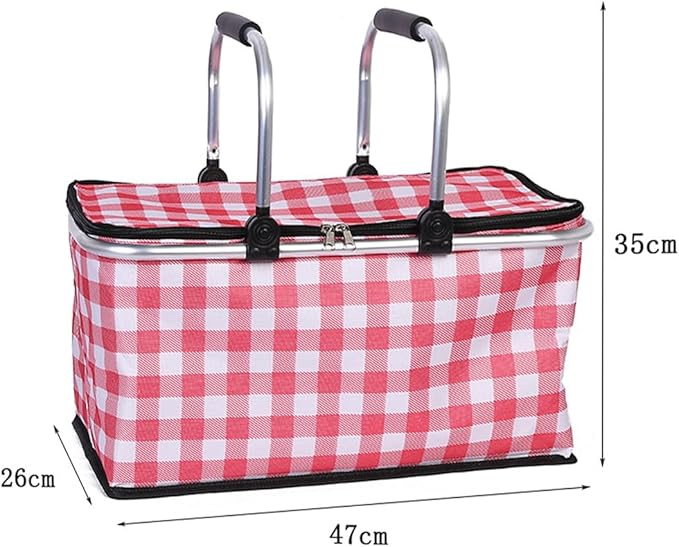 Insulated Picnic Basket Cooler Bag with Leak-Proof Liner, 26L Large Capacity for 12 Adults, Picnic Basket with Sturdy Handles for Outdoor Activities, Travel, Beach, Camping (Red)