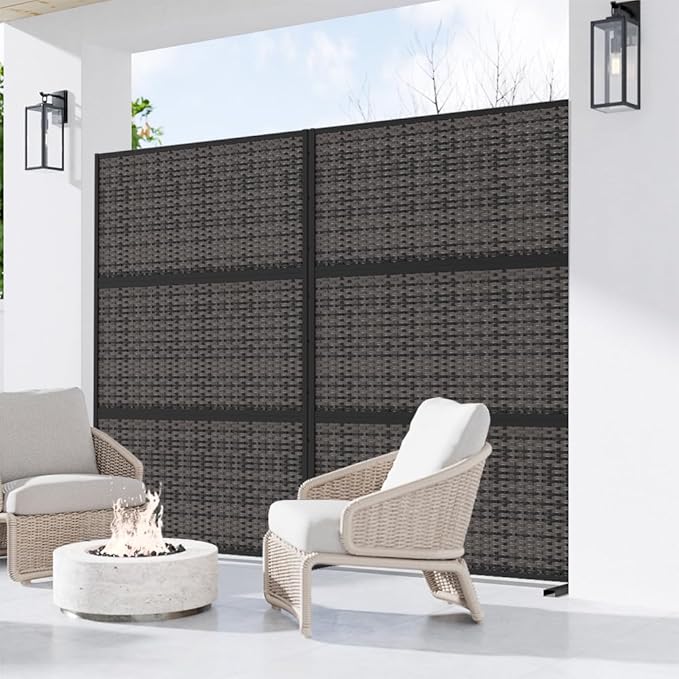 Casaphoria Metal Privacy Screen Outdoor, 72" H x 47" W Freestanding Decorative Privacy Screen for Patio Deck Balcony Garden with Stable Base, Black-crossbanding