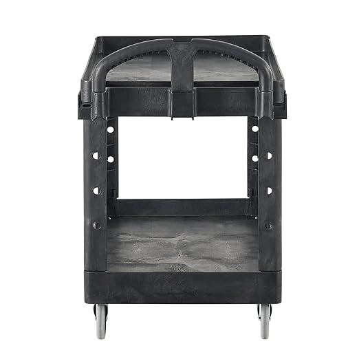 Rubbermaid Commercial Products 2-Shelf Utility/Service Cart, Medium, Black, Lipped Shelves, Ergonomic Handle, 500 Lbs Capacity, forfor Warehouse/Garage/Cleaning/Manufacturing