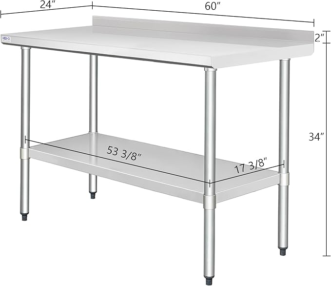 HARDURA Stainless Steel Table with Backsplash Metel Prep Table Commercial Kitchen Workbench 24x60 Inches NSF