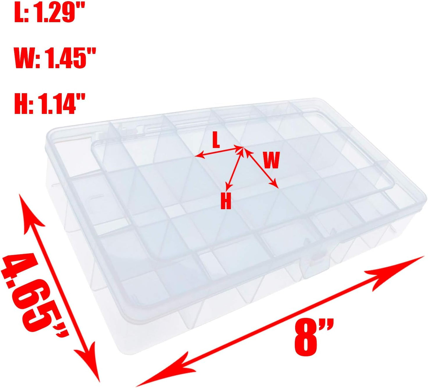 Xiaoyztan Clear Plastic Organizer, 18 Fixed Grids, Jewelry Box Bead Storage Container for Small Parts, Fishing Tackle, DIY Crafts, and Earrings, Overall 8 x 4.7 x 1.3 Inch, 2Pcs