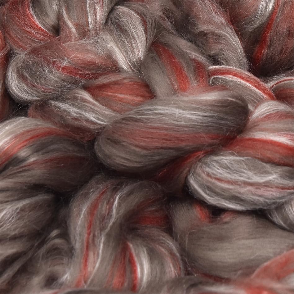 Merino Silk Luxe Tonal Designer Blend. Superfine Merino, Mulberry, Tussah Silk. Top Roving for Spinning or Felting. Sienna Sunset 1oz