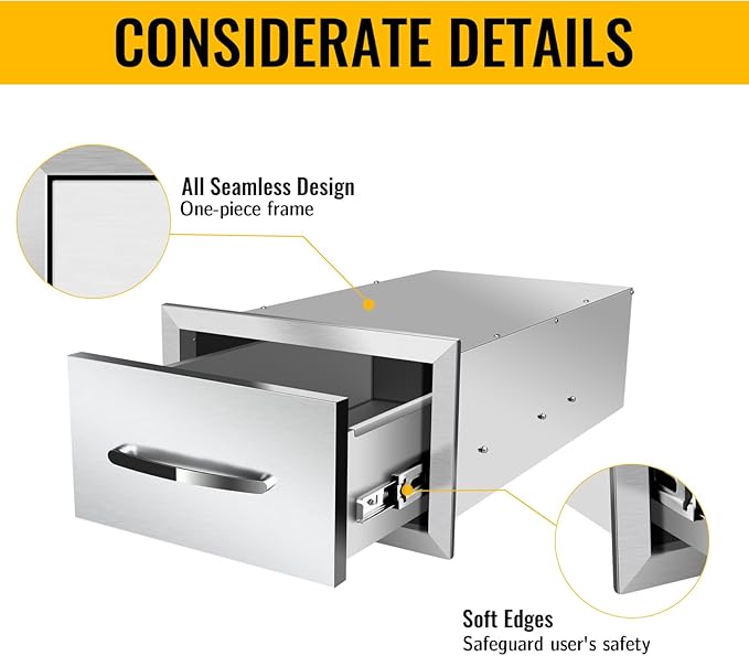 Pull Out Trash Drawer, Lower Sliding Rails Stainless Steel Roll Out Trash Bin Pull Out Tray With Handle For Outdoor Kitchen BBQ Island Grill Station,Single Drawer