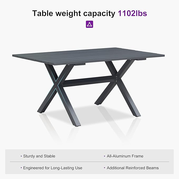 PURPLE LEAF Patio Dining Set for 6 All-Weather Wicker 7 Piece Aluminium Outdoor Table and Chairs Set Included Cushions for Backyard Indoor Decor Kitchen Modern Outdoor Furniture Set Grey and Navy
