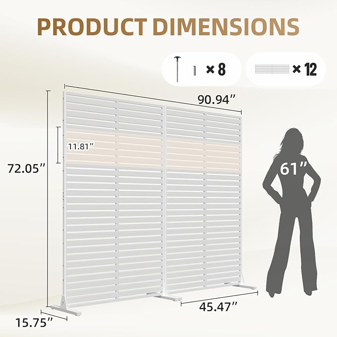 Privacy Fence Screen with Stand 6 Panel 72" H×47" W HDPE Decorative Panels with Steel Poles and Stand, Air Conditioner Fence Panels, Privacy Screen for Outdoor Backyard, Balcony, Pool