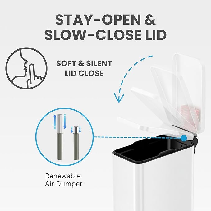 iTouchless 3 Gallon / 11.4 Liter Bathroom Trash Can with Lid, Slim Stainless Steel Step Garbage Can, Soft Close Small Wastebasket with Removable Inner Bucket for Kitchen, Powder Room Dorm, Chalk White