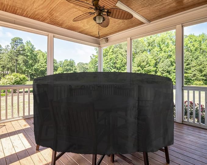 Kingling Patio Furniture Covers Waterproof, Round Patio Table Cover 90 inch Heavy Duty Outdoor Table Cover for Dining & Coffee Table Chair Set, Firepit Table All Weather Resistant Black- 90''D x43''H