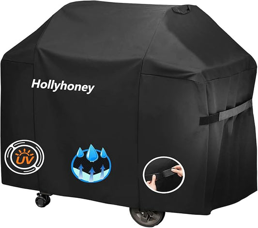 Grill Cover for Outdoor Grill,58 Inch,Black–Upgraded Lightweight Material,Waterproof,Weather Resistant,UV & Fade Resistant with Adjustable Straps–BBQ Gas Grill Cover for Weber Genesis,Charbroil,etc