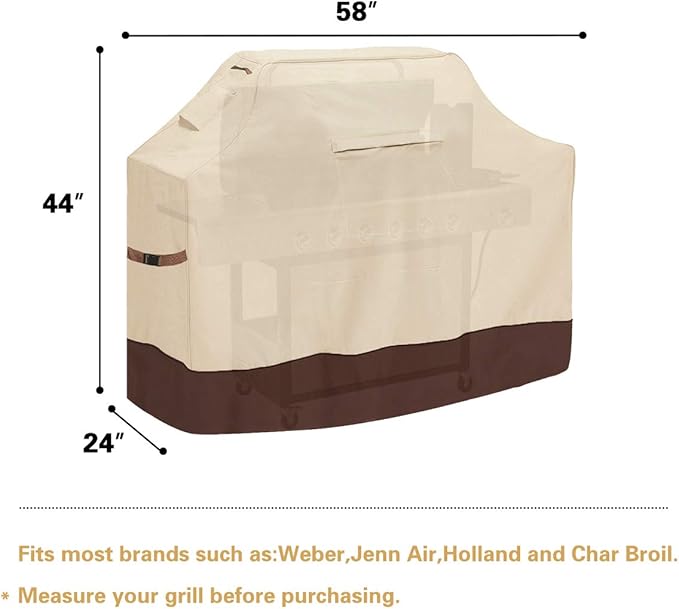 Vailge Grill Cover,58-inch Waterproof BBQ Cover,600D Heavy Duty Gas Grill Cover, UV & Dust & Rip & Fading Resistant,Suitable for Weber, Brinkmann, Char Broil Grills and More,Beige