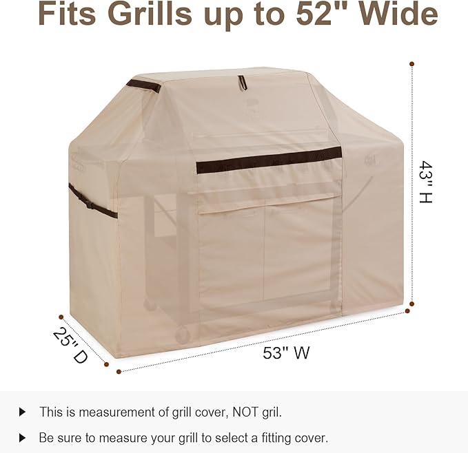 Outdoor BBQ Grill Cover 53''W x 25''D x 43''H Rip-Proof Waterproof Grill Covers for Patio