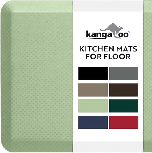 KANGAROO Thick Ergonomic Anti Fatigue Mats for Kitchen Floor, Cushioned Standing Office Desk Mat, Waterproof Scratch Resistant Topside, Supportive All Day Comfort Padded Foam Rugs, 20x32, Sage Green