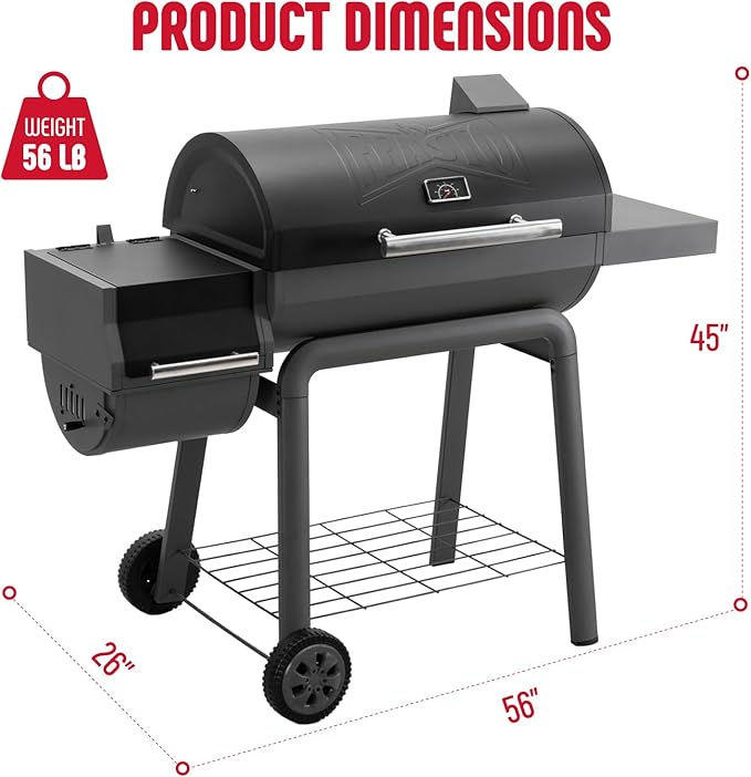 BBQ Charcoal Grill with Offset Smoker Grill and Side Table, 30-In Heavy-Duty Outdoor BBQ Grill with 832 Sq. In. Cooking Space for Outdoor Barbecue in Backyard, Patio and Parties, Black