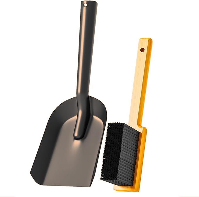 Kingson Fireplace Shovel Black Ash Shovel and Brush, Dustpan Set Small, Durable Steel, Set with Fireplace Dustpan and Brush, Coal Shovel