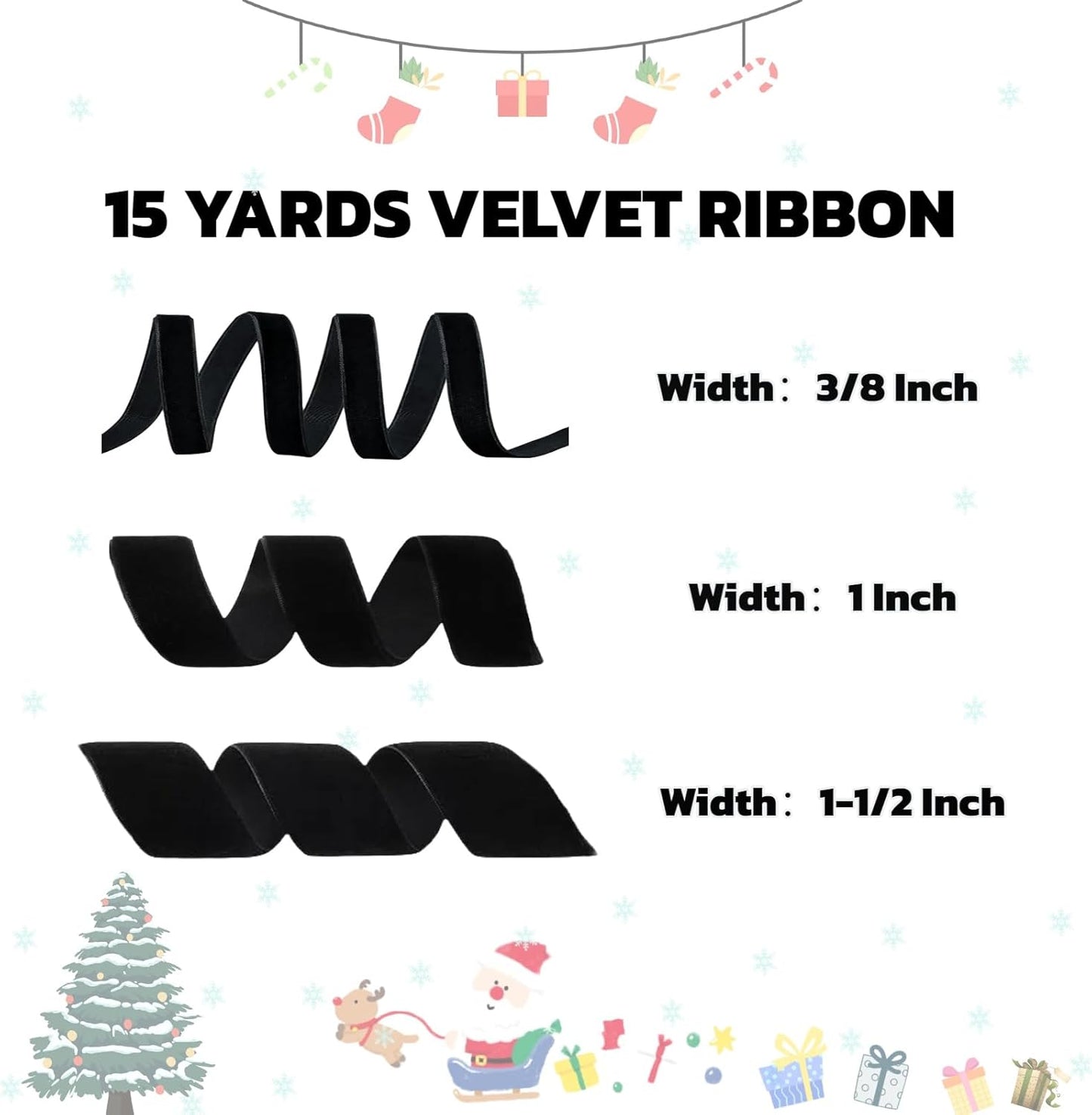 15 Yards Velvet Ribbon 3/8 Inch Single Face Black Velvet Ribbon Spool Prefect for Holiday Wedding, Ribbons for Gift Wrapping, Christmas Tree Ornaments Wreath Hair Bows, Ribbons for Crafts