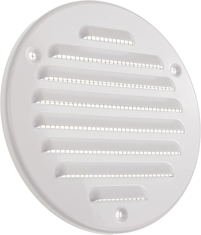 Vent Systems - 4 Inch (Inner) White Metal Round Soffit Air Vent Grille Cover, Register air Vent Deflector, Louver - Built-in Mesh - HVAC for Bathroom, Home Office, Kitchen 5 Inch (Outer)