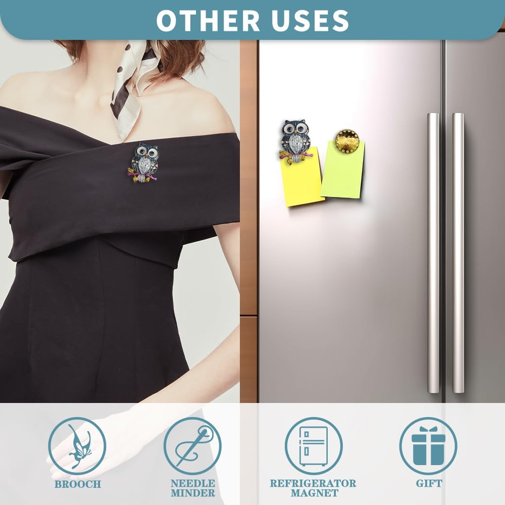 Magnetic Needle Minder Magnet Embroidery Accessories and Supplies Embroidery Needle Holder Cross Stitch Holder Needlework Supplies (Cardinal) (owl)