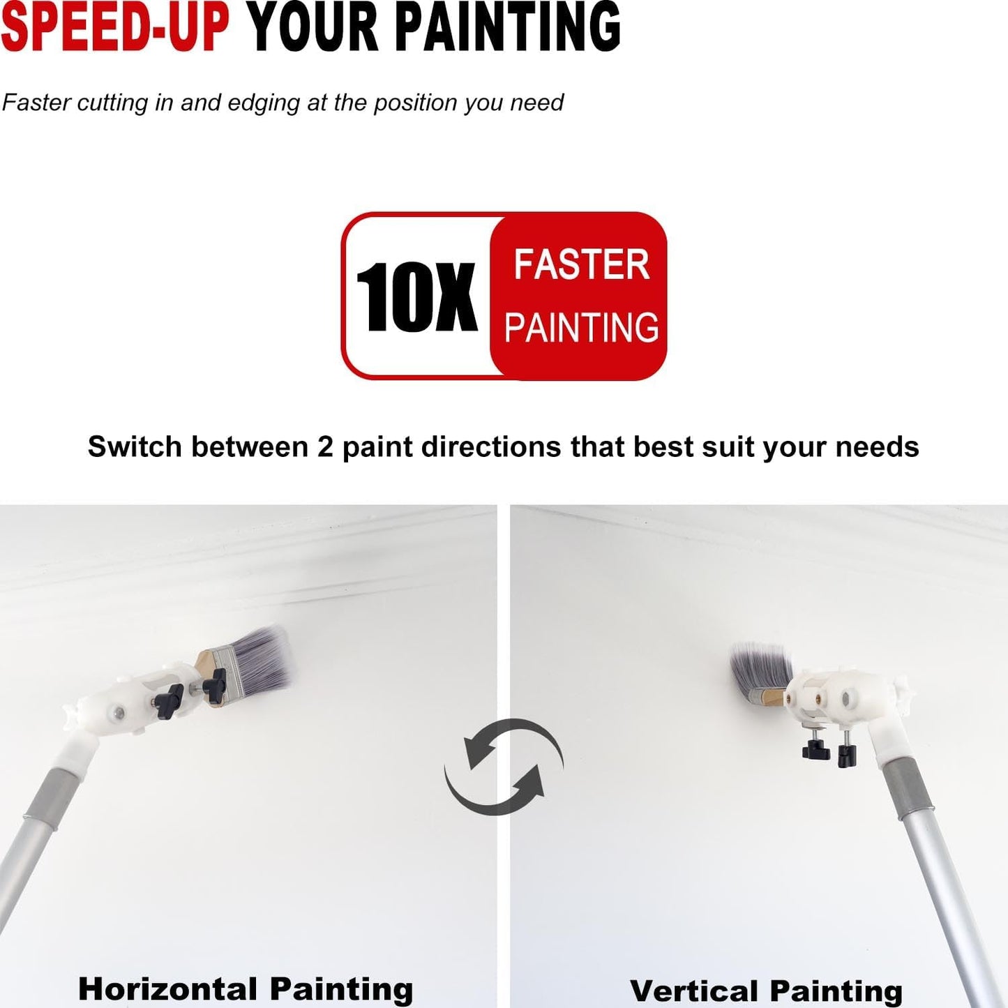 Multi Angle Paint Brush Extender V2, Long Handle Paint Brush, Extension Pole Attachments for Paint Roller, Paint Edger Tool for High Ceilings, Corner Painting Tool for Paint Extension Pole (White)