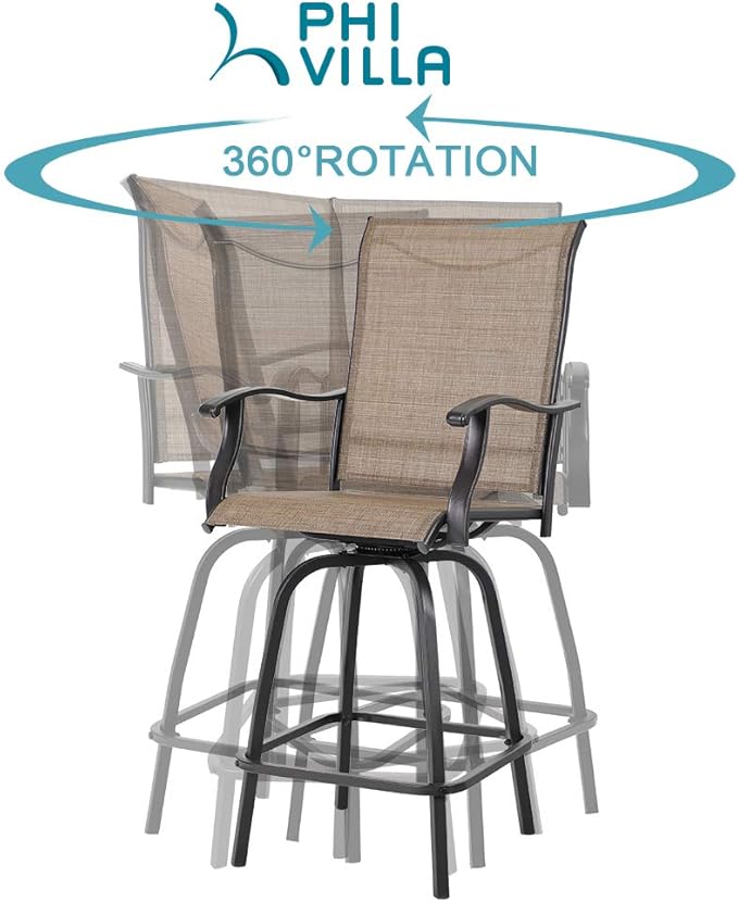 PHI VILLA 3 PCS Patio Swivel Bar Set Outdoor Furniture Bar Height Bistro Set, 2 Bar Stools and 1 Table, High Top Table and Chairs Set of 2 for Garden Porch Backyard