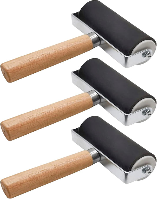 HRJZF 3 Pack Rubber Brayer Roller for Printmaking, Great for Gluing Application Also. Anti Skid Tape Construction Tools, Print, Ink and Stamping Tools 4 Inch