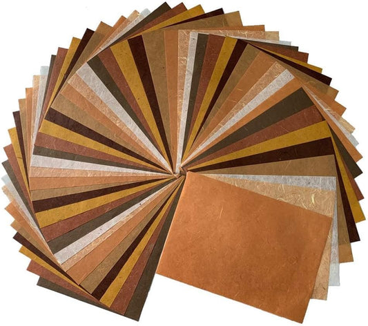 50 Sheets A4 Natural Fiber Mulberry Tree,Banan Bark Mulberry Paper Sheets Art Tissue Washi Paper Design Craft Art Origami Suppliers Card Making DIY Crafts (Brown Tone, A4)