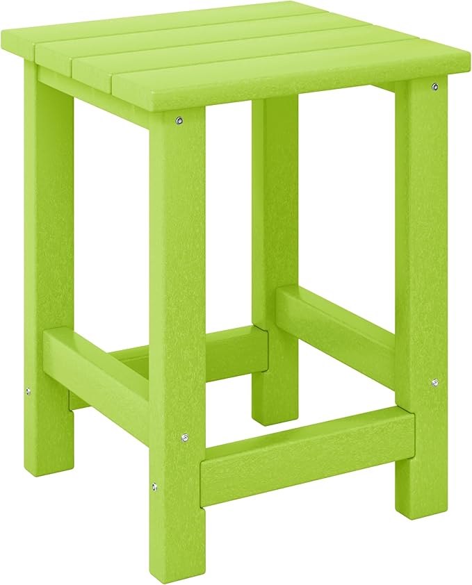 Costaelm Kids Outdoor Side Table, Small Patio HDPE Adirondack Square Table, Porch End Table for Outside Pool Garden, Lime