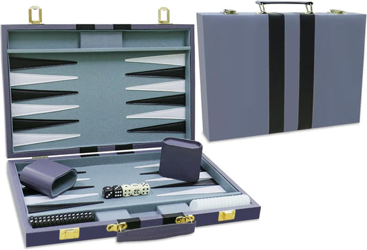 Backgammon Set - Classic Board Game with Premium Leather Case - Portable Travel Strategy Backgammon Game Set for Adults, Kids - Suitable as (15inch, Gray)