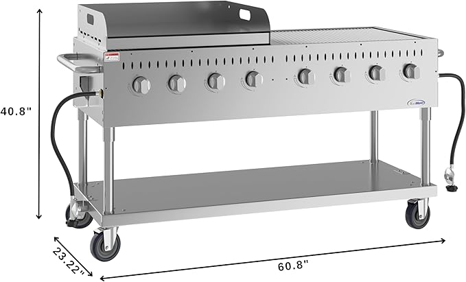 60 in. 8-Burner Commercial Outdoor Propane Gas Grill with 30 in. Griddle in Stainless-Steel, ETL Listed (CGKIT6-G30)