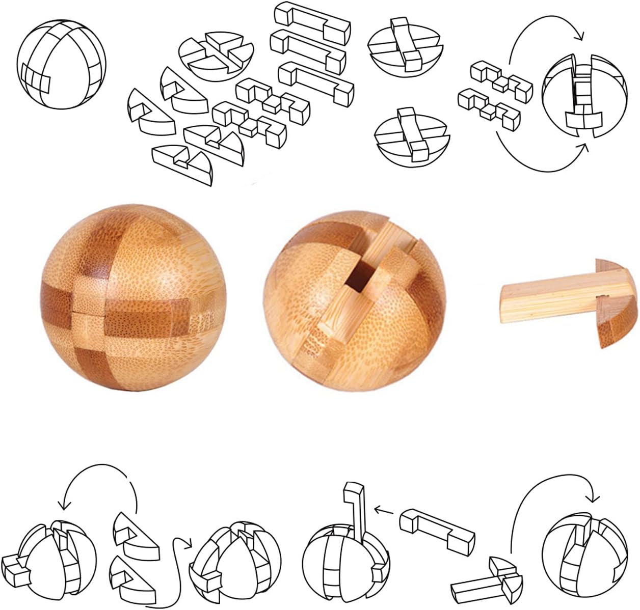 VolksRose 9pcs Wooden Brain Teaser Puzzles, IQ Challenge Puzzle Games, Logic Smart Mind Puzzle Box Lock Toy Removing Assembling 3D Small Puzzle Gift Set for Adults Teenagers Kids, 1.8inch 4.5cm