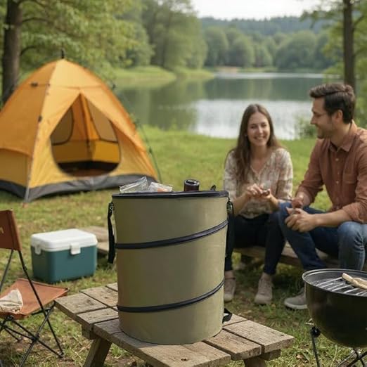 Collapsible Trash Can Outdoor Storage Bag, 10 Gallon Portable Leaf Garbage Bin with Handles, Waterproof Oxford Fabric for Camping, Picnic, Beach, Park, Travel, Automotive (S Size, Green)