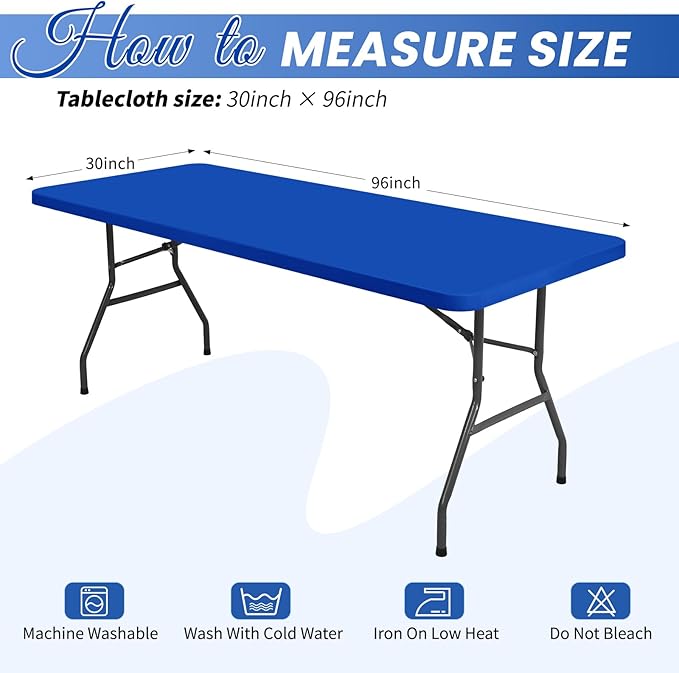 6 Pack Stretch Fabric Table Top Cap Cover, fits 8Ft Tables, Spandex Table Covers Washable Elastic Universal Rectangle Tablecloth Protector for Outdoor Party Picnic Wedding, Royal Blue, 30" W x 96" L