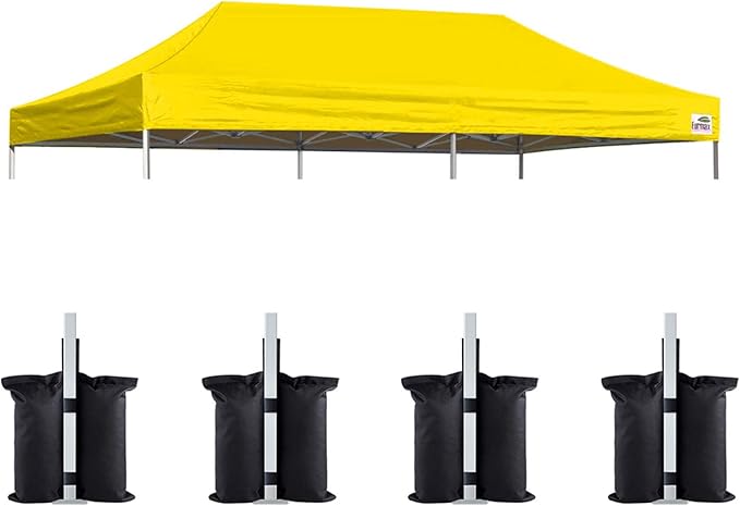 Eurmax USA 10x20 Pop Up Canopy Replacement Canopy Tent Top Cover, Instant Canopy Top Cover ONLY, Choose 30 Colors,Bonus 4PC Pack Weight Bag (10x20, Yellow)