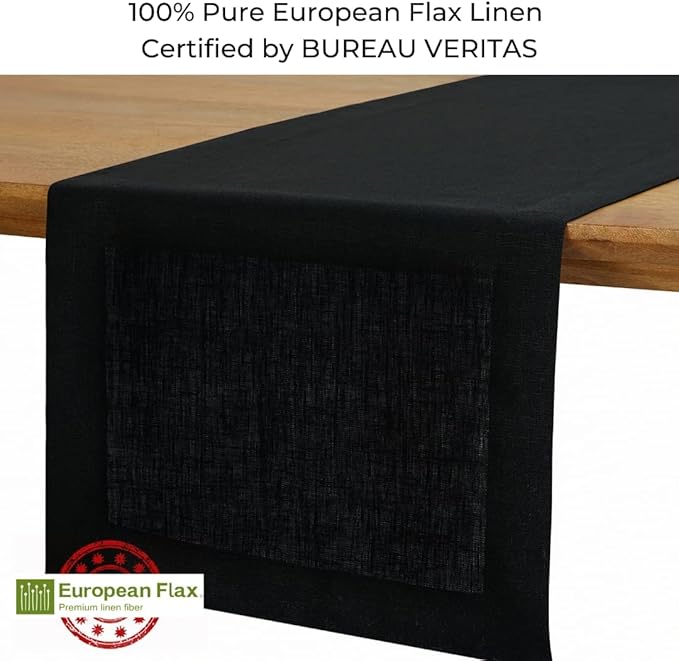 D'Moksha Homes Linen Black Table Runner 120 Inches Long - 100% Pure Linen Dining Table Runner 14 x 120 Inch for Winter, Holiday - Machine Washable