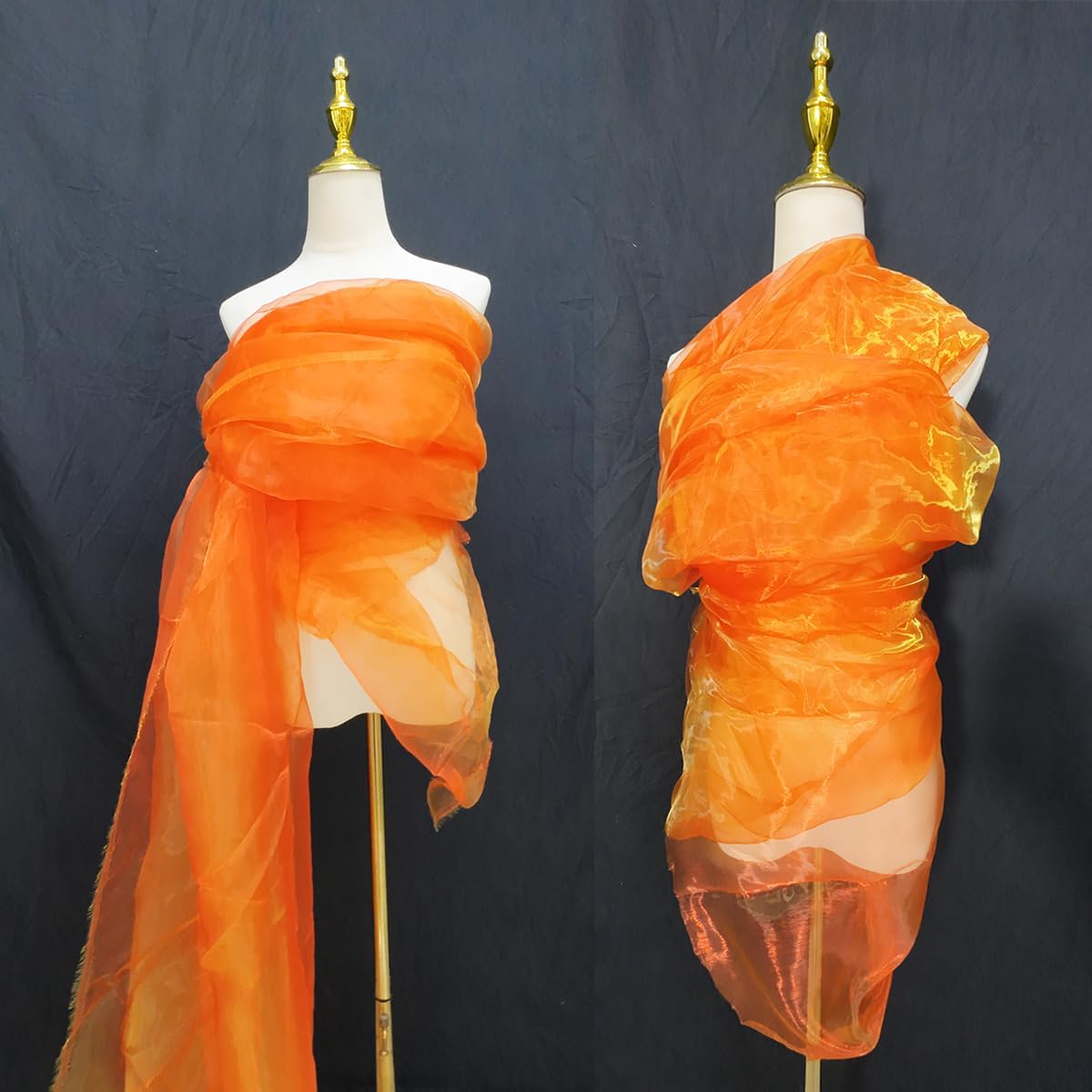 Two-Tone Iridescent Holographic Organza Fabric - 11 Yards | Lightweight Sheer Gauze Voile Tulle | for Dresses, Party Decor, DIY Crafts, Shiny Backdrops(Red and Yellow)