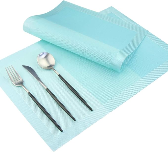 PIGCHCY Placemats 18 x12 inches Woven Vinyl Placemats for Dining Table,Washable Easy to Clean Table Mats Non Slip Placemats Set of 4 (Teal)