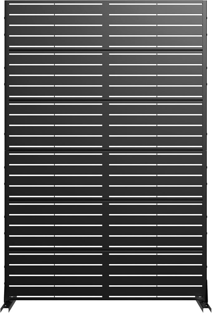Casaphoria Metal Privacy Screen Outdoor, 72" H x 47" W Freestanding Decorative Privacy Screen for Patio Deck Balcony Garden with Stable Base, Louvered Black