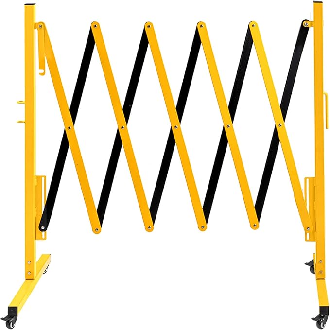 TECSPACE Industrial Expandable Metal Barricade, Expansion Size 8.2 FT, Yellow and Black, Durable Steel Safety Barricade with casters, Flexible Mobile Barrier Gate, Adjustable Traffic Fence