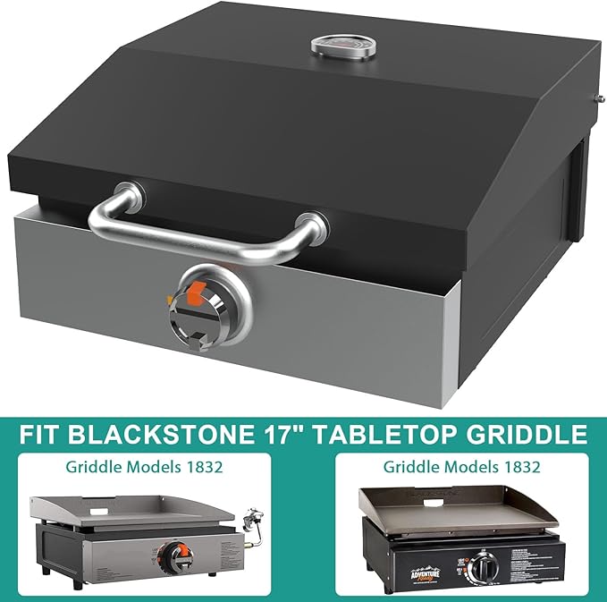 Griddle Lid for Blackstone 17 Inch Adventure Ready 1832 Tabletop Griddle, 1650 Flat Top Grill Station, Hinged Lid Hard Cover with Carry Bag and Cover for Blackstone Flat Top Grill