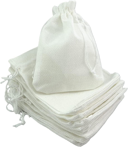 Palmhomee Pack of 25 Burlap Gift Bags with Drawstring Linen Jewelry Pouches Wedding Jute Bags for Jewelry and Treat Pouches Party Birthday Wedding Favors Gift(7x9 Inch, White)