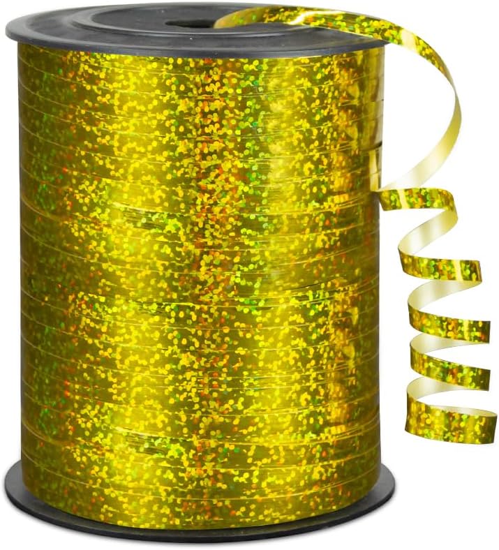 KMER LIFE Premium Gold Shiny Curling Shiny Ribbon, 1/5" Wide x 500 Yards Christmas Curling Ribbons for Gift Wrapping, Party Decoration, Balloon String, Ribbons for Florist Flower (1 Roll)