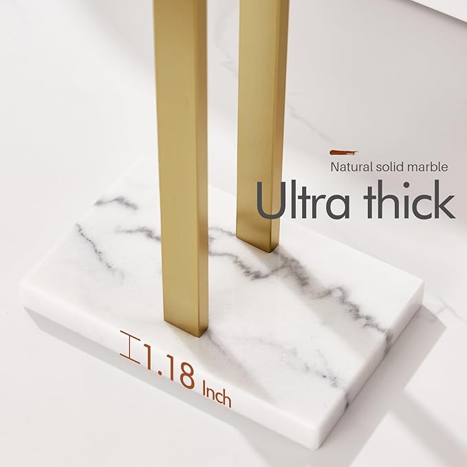 KOKOSIRI Standing Towel Rack for Bathroom Floor 2-Tier Towel Holder Free Stand with Heavy Marble Base Thicken Steady Design Gold Stainless Steel THS0005-BG