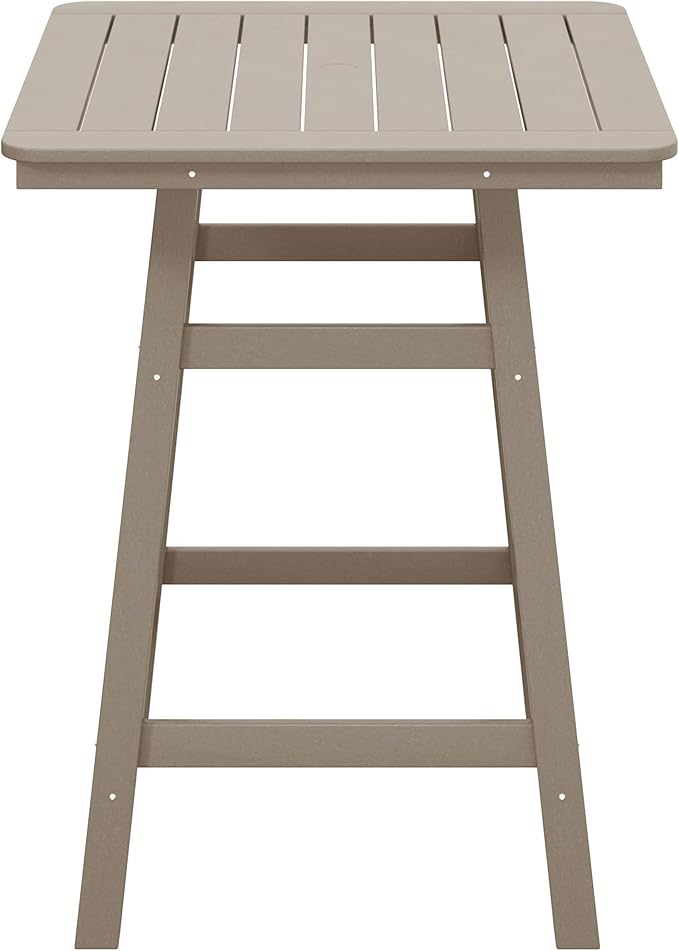 Costaelm Outdoor Bar Table, 37" Counter Height Square Patio Cocktail Bar Table with Umbrella Hole, Patio Bistro Dining Pub Table for Front Porch Deck Backyard Garden, Weathered Wood