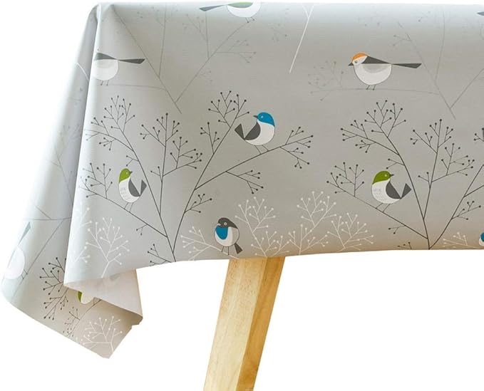 TruDelve Heavy Duty Tablecloth Flannel Backed Vinyl Tablecloths Plastic Table Cloth Rectangle Tables Outdoor Table Cover Waterproof (84'' x 54'', Birds-1)