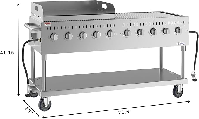 72 in. Commercial Outdoor Propane Gas Grill with 36 in. Griddle in Stainless-Steel, ETL Listed (CGKIT7-G36)