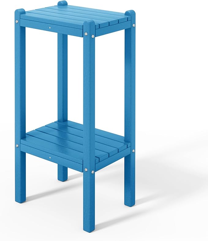 Costaelm Outdoor Side Table, 2-Tier Small Patio Coffee Tables for Outside, Outdoor End Tables for Patio, Adirondack Side Table for Outside, Outside Table for Pool, Porch, Garden, Pacific Blue