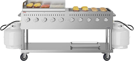 72 in. Commercial Outdoor Propane Gas Grill with 36 in. Griddle in Stainless-Steel, ETL Listed (CGKIT7-G36)