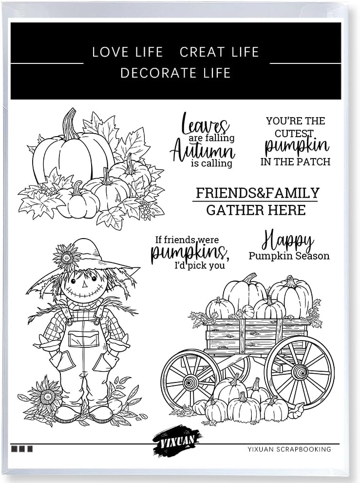 Halloween Clear Silicone stampReusable Stamp with Pumpkins, Skulls, Bats, Santa Claus, and Holiday Designs. Used for Making Cards, scrapbooks, and DIY templates (Scarecrow)