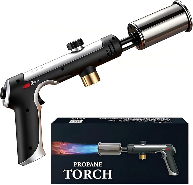 Propane Torch, 3272°F Propane Torch Gun High Heat Torch Lighter with Adjustable Flame & Safety Lock, for BBQ Grilling, Charcoal Igniting, Cooking, DIY Projects (1 Set)