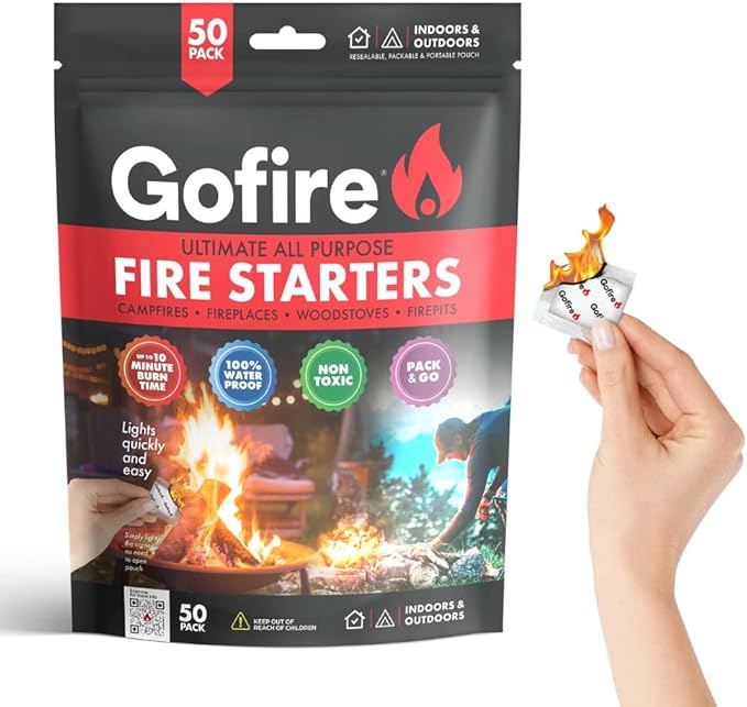 GOFIRE: Ultimate All Purpose Fire Starter- Non-Toxic, Earth-Friendly, Portable, Weather-Proof Fire Starter for Camping, Hiking, Backpacking, Fireplaces, Wood Stoves and More! Parent (100 Pieces)