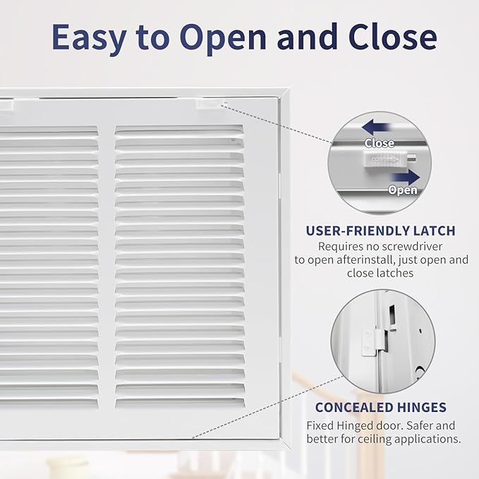 10"W x 10"H [Duct Opening Size] Steel Return Air Filter Grille - Removable Face/Door for 1 inch Filters -HVAC Vent Cover Grill - White [Outer Dimensions: 12 5/8"W X 12 5/8"H]